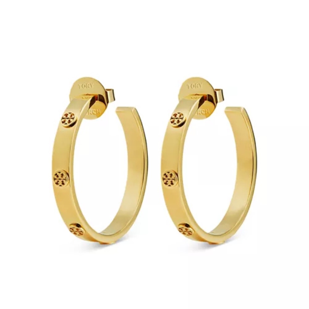 TORY BURCH LG GOLD HOOP EARRINGS NEW AMD WITH DUSTBAG $148 retail